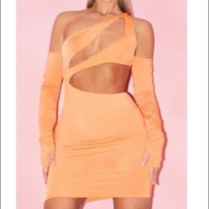 PLT bright orange bodycon dress